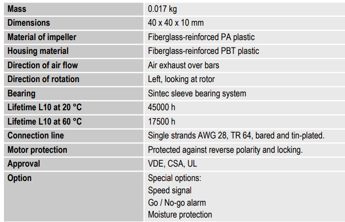 Техническое описание Ebmpapst 414 F 40x40x10 мм