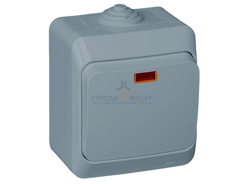 Выключатель одноклавишный с подсветкой Этюд IP44 серый [уп 14шт]